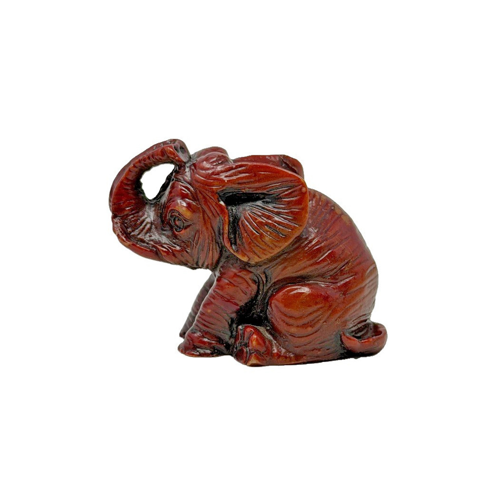 Vintage Miniature Red Elephant Figurine Taiwan Resin Lacquered Raised Trunk